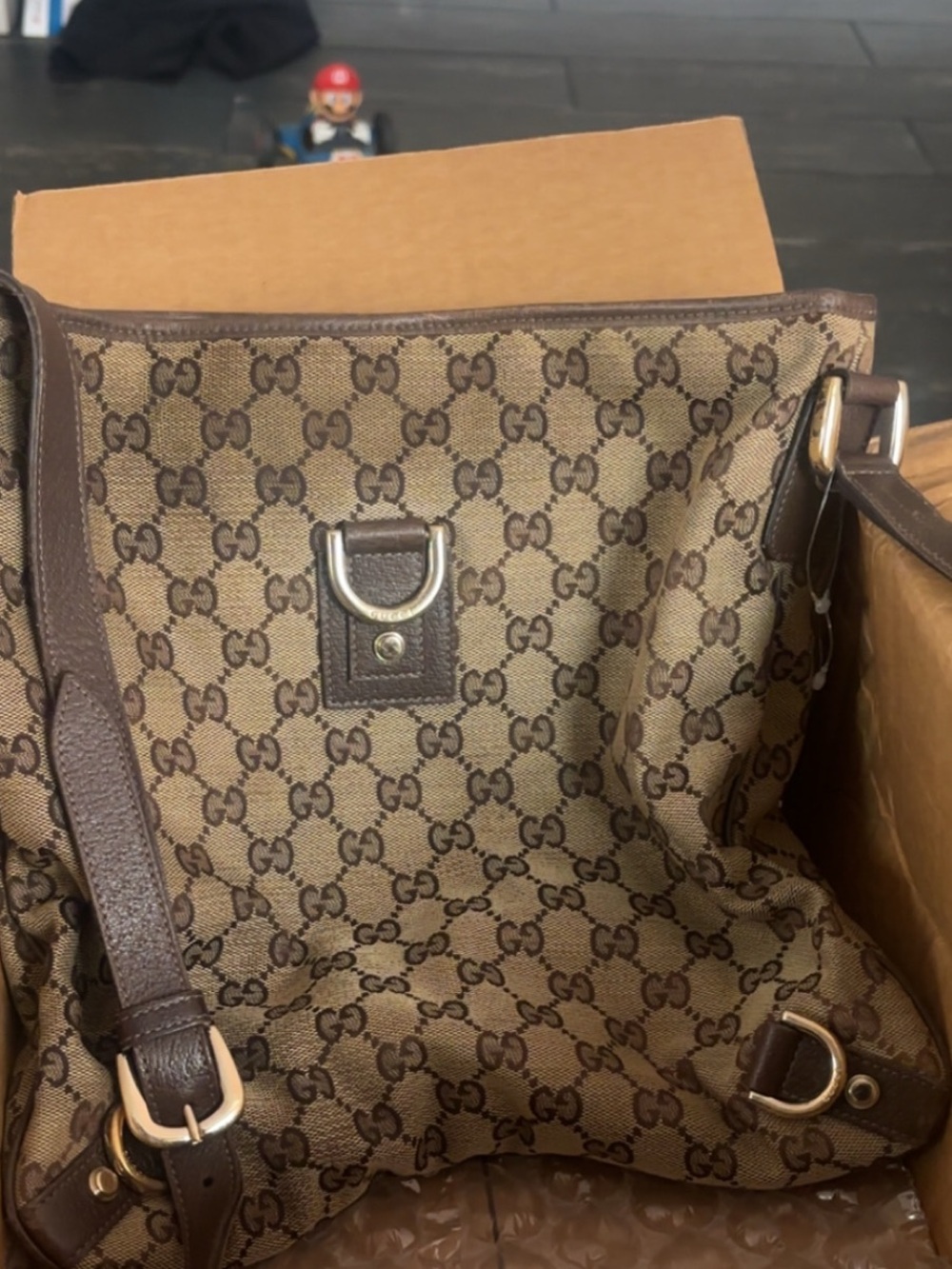 Gucci Brown GG Supreme Messenger Bag with Dark Brown Trim